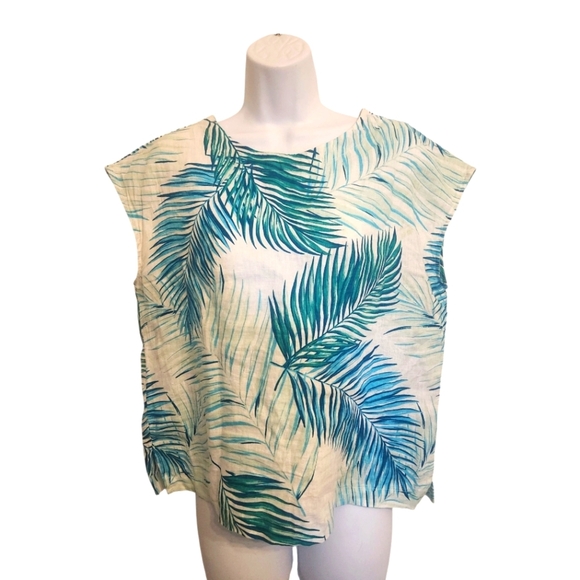 TAHARI LINEN TOP |  SHORT SLEEVE  BLOUSE | MINIMALIST SUMMER STYLE SZ SMALL - Picture 1 of 5